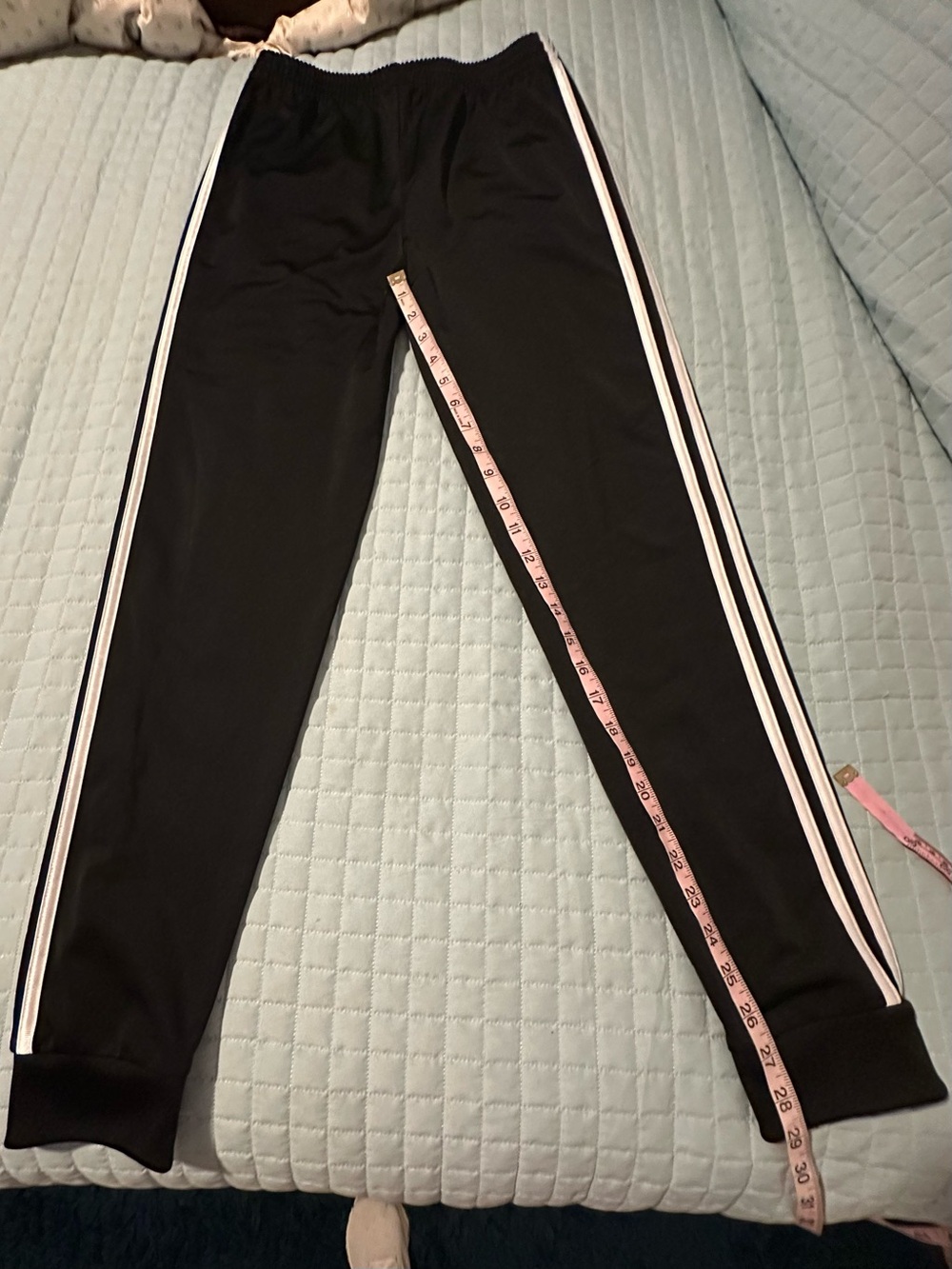 Kids Black Adidas Track Pants with White Side Stripes. Boys athletic gym pants.